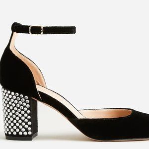 J.Crew NEW Maisie Black Crystal Studded Velvet Heels 9.5